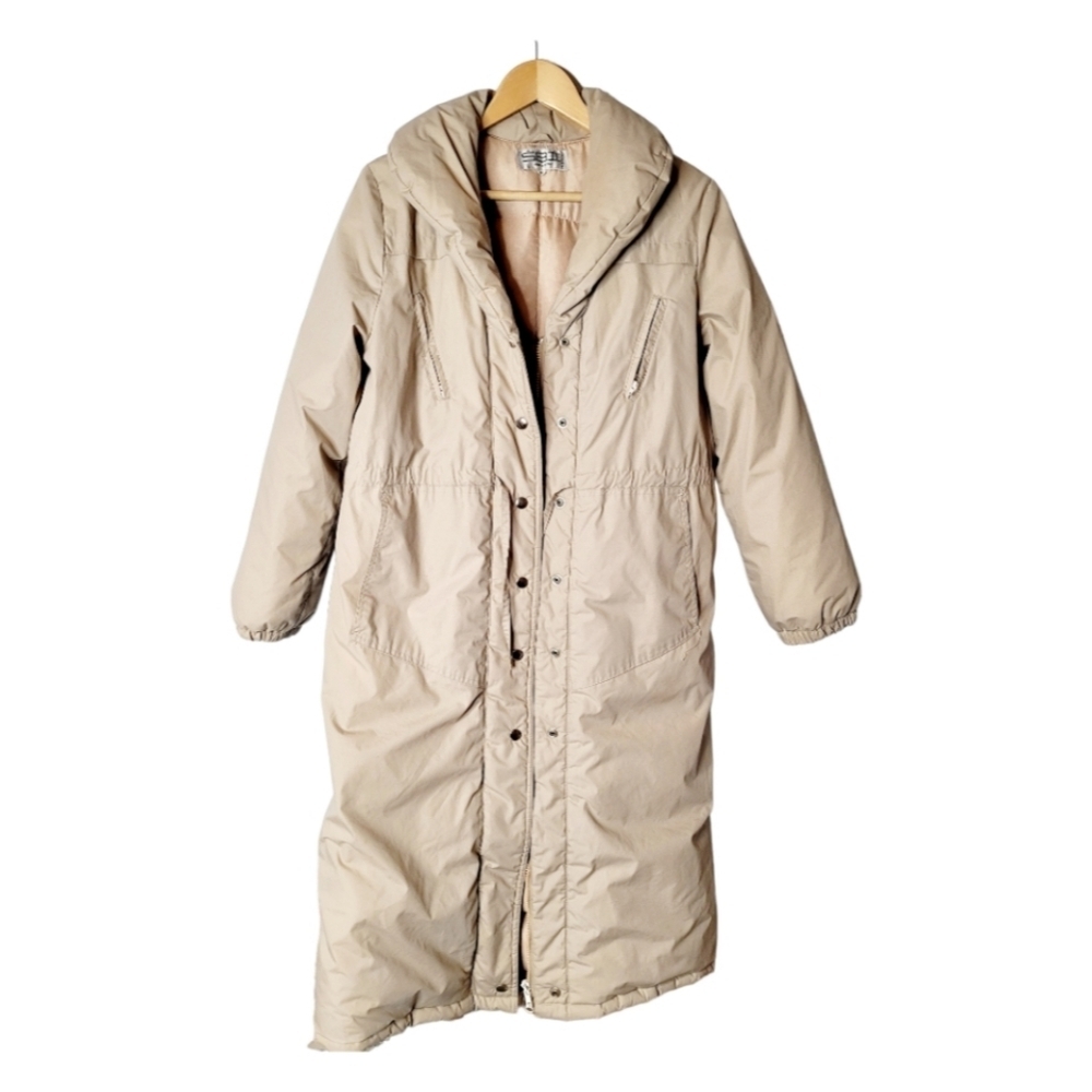 Vintage 80's /S.B.2 Full Length Down Filled Cream Coat Made in Korea Size Large